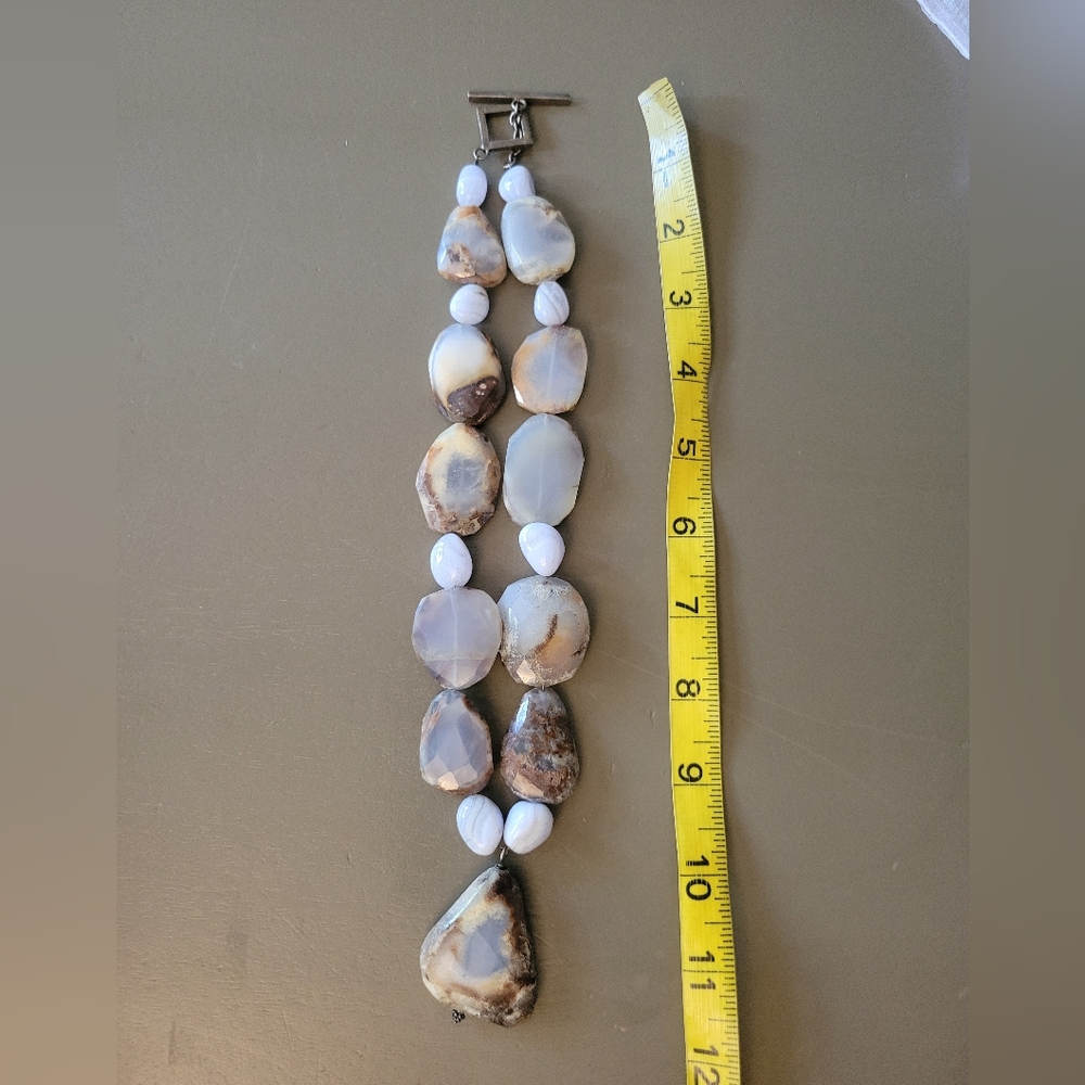 Natural Polished Stone Rock Slices Heavyweight Vintage Necklace Primitive MCM - Picture 9 of 10